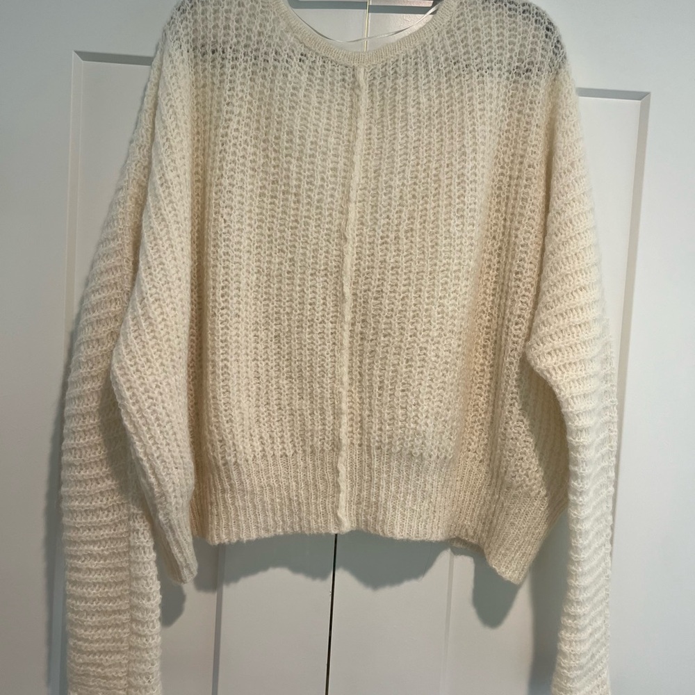 Free People Cream V-Neck Sweater Chunky Knit
